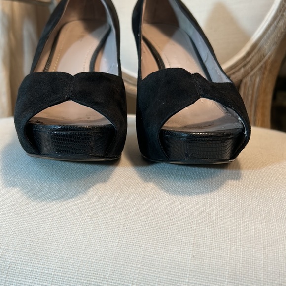 NINE WEST Black Suede Platform Peep toe Stiletto High Heel Pump Size 9.5 - Picture 5 of 11